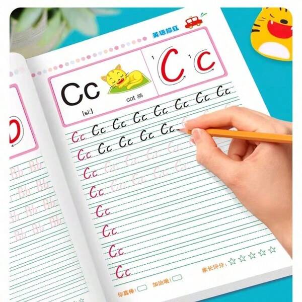 1pc ABC Handwriting Practice Workbook + 12pcs Colored Pencils, For Correcting Standard Handwriting. 26 Letters English Tracing Book, Halloween Christmas Gift