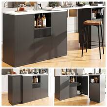 360° Rotating Kitchen Island White With Marble Top And Storage Space - Black - View 1