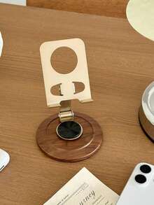 360° Rotating Wooden Base Phone Stand, Adjustable Folding Metal Desktop Phone Holder, Universal Slouchy Bracket For Smartphones And Tablets, Luxury Gold, Suitable For Live Streaming, Office, Home Use, Portable Phone Accessory Gift - Multicolor - View 5