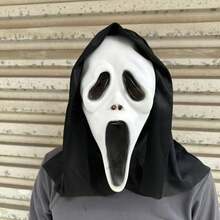 1 pièce Masque de visage de fantôme sanglant avec capuche noire, masque en latex de tête complète avec taches de sang rouge d'horreur criant, taille adulte, cosplay d'horreur d'Halloween, maison hantée, accessoire de fête de mascarade - Multicolore - Voir 8