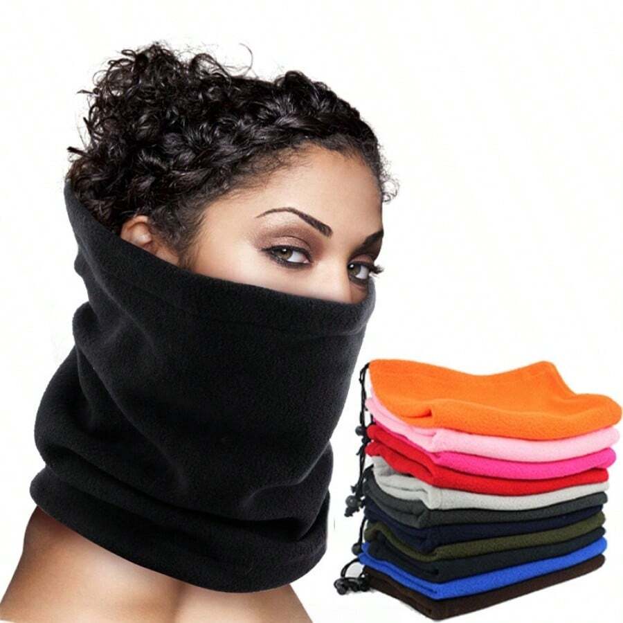 1pc Fleece Adjustable Neck Warmer, Unisex Scarf, 3-In-1 Multi-Functional Ski Hat - Multicolor - View 1