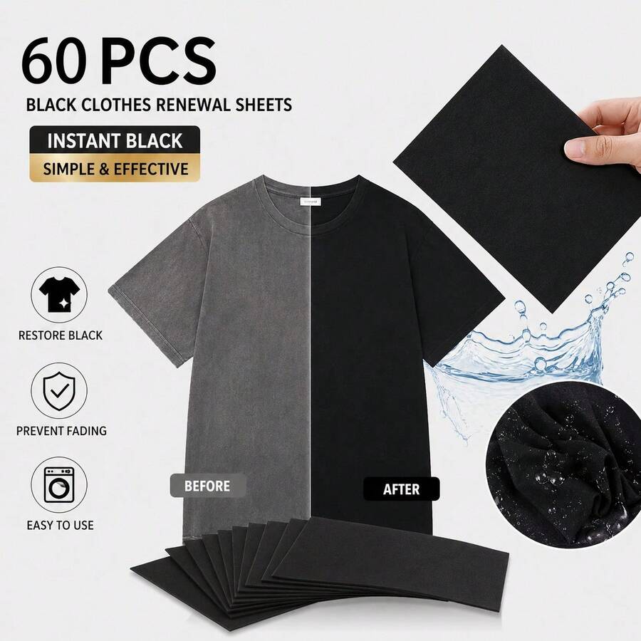 60pcs Black Clothing Color Enhancer Sheets, Made Of Non-Woven Fabric, Can Revitalize Faded Fabrics, Enhance Color Depth And Add Subtle Gloss, A Simple And Effective Way To Keep Clothes Looking New - Blackening Film - View 1