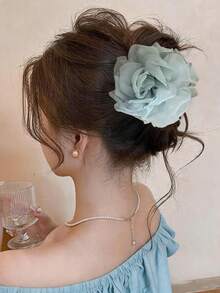 1 buah Jepit Rambut Wanita Model Cakar Bunga Jala yang Manis dan Elegan, Cocok untuk Pemakaian Sehari-hari dan Liburan - Mint Green - View 1
