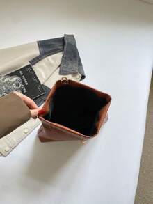 Solid Color PU Leather, Lightweight Large Capacity Flip Magnetic Buckle Small Square Bag, Multifunctional Party And Dinner Bag, Suitable For Women - 棕色 - 查看 5
