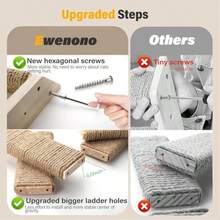 1pc Solid Wood Wall Mount Sisal Cat Stair Ladder Wall Scratching Step Climbing Cat Tree Perch - Multicolor - View 8