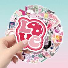 62pcs Pink Pickleball Theme Cartoon Vinyl Decorative Stickers, Suitable For Scrapbooking, Envelopes, Guitar, Musical Instruments, Halloween, Christmas, Teen Party Supplies, Rewards And Inspirational Decoration - 62pcs-multicolor - View 7