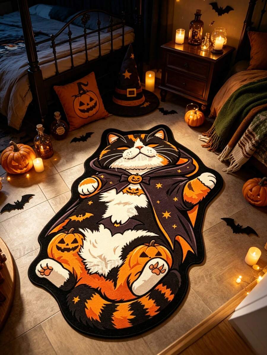 1pc Lying Down Tiger Pattern Cat Rug, Living Room Carpet, Area Rug, Small Area Rug, Mat, Home Decor, Large Living Room Carpet, Round Rug, Living Room Home Decor, Room Decor, Washable Carpet, Halloween Gift - Tabby Cat Lying On Back - View 1
