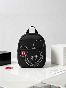 Disney 1pc Mickey Mouse Line Print Backpack, Black Nylon School Daypack With Square Tag, Multi-Pocket Casual Rucksack, Lightweight Bookbag, Suitable For Girls/Students/Teenagers/Young People/Fans, Ideal For Back To School/Daily Outings/Shopping! - Black Line Mouse Backpack - View 1
