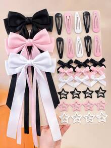 39/36/24pcs Satin Large Bow Hair Clips Set, Includes Large & Small Bow BB Clips, Y2K Sweet Cute Hair Accessories, Suitable For Kids & Girls, Daily School, Date, Vacation Use - Multicolor - View 1