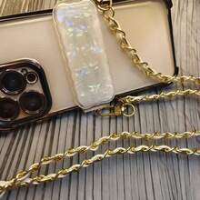 Clip trasero para teléfono, cadena cruzada con patrón de concha, cadena colgante con clip trasero retráctil de resorte, clip para teléfono con patrón de concha, cadena cruzada con surcos, resorte retráctil ajustable - Multicolor - Ver 10
