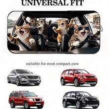 1pc Happy Cat Car Sunshade, Made Of Polyester Fiber, Suitable For Various Car Models Front Windshield, Provides Heat Insulation And Privacy Protection, Keeps Your Car Cool, Foldable For Easy Storage - Happy Cat - View 4