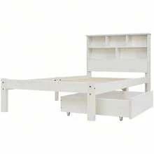 Solid Wood Bed Frame With Drawers And Slatted Base, Ideal Children's Room 90x200cm White - 白色 - 查看 2