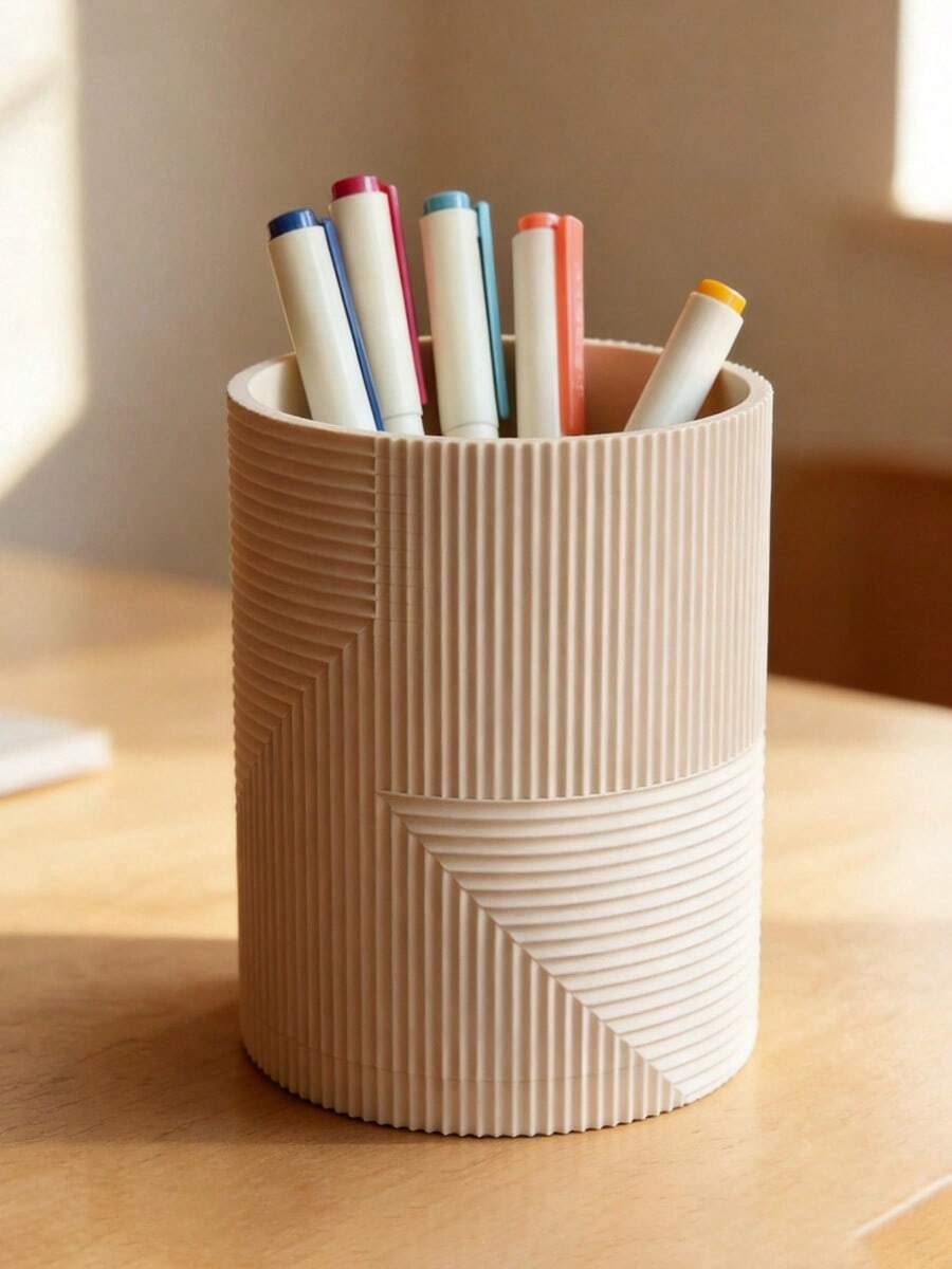 Suporte de Caneta com Textura Ondulada Impressa em 3D Criativa, Decoração Artesanal Multiuso, Organizador de Mesa de Escritório, Manga de Copo de Caneta Reforçada, Suprimentos Escolares - porta-canetas texturizado - Visão 1