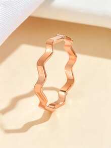 1pc Minimalist Wave-Shaped Open Stainless Steel Ring, Adjustable Smooth Finish 18K Gold Plated Accessory, Suitable For Daily Wear - Silver - View 5