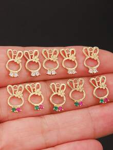 6/10pcs Animal Bear & Rabbit Micro-Inlaid Zirconia Pendant, Handmade DIY Earrings, Bracelets, Anklets Best Gift - Gold 5 - View 11