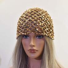 1pc New Adult Hollow Out Sequin Handmade Hat, Solid Color Cotton Yarn Hair Cap, Fashionable Fishnet Headwear For Styling - Multicolor - View 1