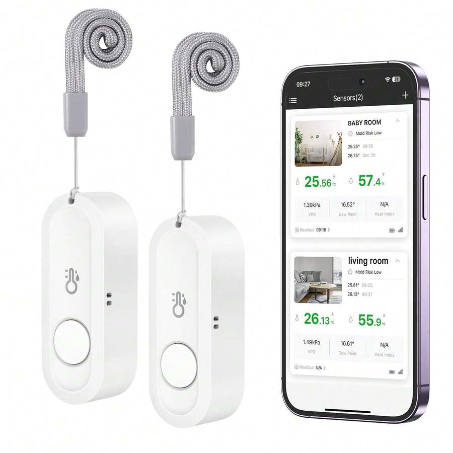 2pcs Wireless Smart Free Data Storage & Export, Smart Temperature & Humidity Monitor With App Alerts, Suitable For Home, Pet, Office And Greenhouse Indoor/Outdoor Hygrometer Thermometer - View 1