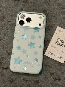 Blue Star Foil Pattern Phone Case Compatible With Apple 17 Pro Max, 17 Pro, 16 Pro, 15 Pro, 14, 18, 18 Pro Max, Women's New Style, Premium Look, Unique, Anti-Drop Protective Cover - Baby Blue - View 1