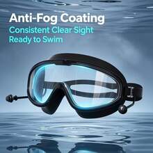 Adult Swimming Goggles With Earplugs, Anti-Fog Wide View Transparent Lenses, Soft Silicone Waterproof Swim Goggles, Quick-Adjust Headband, Suitable For Pool, Open Water And Beach Swimming - Multicolor - View 7