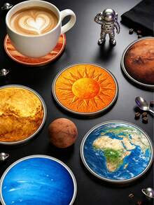 11/5/1pc Solar System Planet Wooden Coasters Round Heat Resistant Drink Cup Mats Space Astronomy Decor Coffee Table Protector Novelty Home Kitchen Decor Holiday Birthday Housewarming Party Gift For Space Lovers - Multicolor - View 3