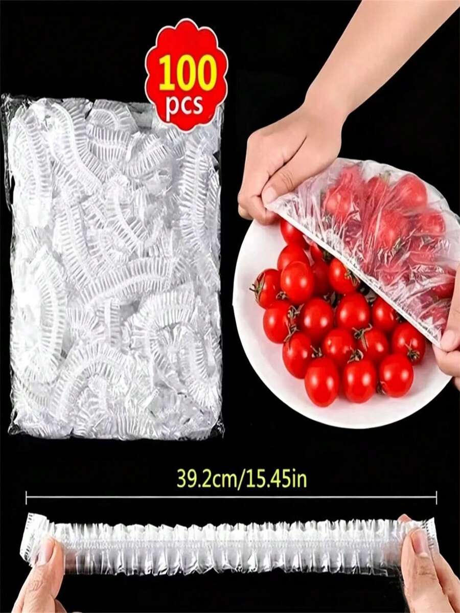 100 piezas/Paquete Tapas de plástico desechables para envolver alimentos - Solución premium de conservación de alimentos para frutas, arroz y sobras - Cubiertas de sellado duraderas, a prueba de fugas y multiusos - Ideal para uso doméstico y restaurantes
