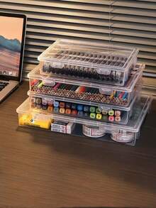 1pc/2pcs Desktop Dust-Proof File Storage Box, A4 File Organizer, Suitable For Storing Household Registration Book, Important Documents, Moisture-Proof File Bag, Stationery Storage Box - Clear - View 1