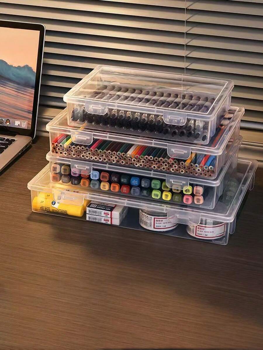 1pc/2pcs Desktop Dust-Proof File Storage Box, A4 File Organizer, Suitable For Storing Household Registration Book, Important Documents, Moisture-Proof File Bag, Stationery Storage Box - Clear - View 1