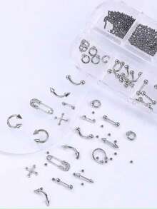 6-Grid Y2K Punk Style Alloy Nail Art Decorations, Silver Metal Gothic Rock Style Cross & Mixed Size Steel Beads DIY Nail Art Accessories, Handmade Nail Salon Supplies, Nail Rhinestones - Silver - View 5