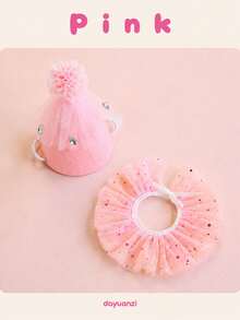Sequin Lace Pet Birthday Set, Birthday Hat With Decorative Scarf, Cat And Dog Holiday Outfit - Multicolor - View 12