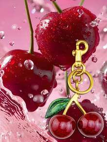 1 Set Llavero Colgante de Cereza Rosa Brillante para Mujer, Encanto de Rama & Hoja de Aleación Brillante con Mosquetón Desmontable & Anillo Partido, Encanto de Cereza de Resina Brillante para Bolso, Accesorio Lindo de Estilo Vintage Y2K para Billetera, Mochila & Llaves del Coche - Multicolor - Ver 3