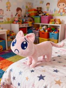 BIUBLIULAND 9.5 Inch Cute Pink Sad Cat Plush Toy, Big Blue Crying Eyes Stuffed Animal, Soft Funny Anime Style Kitten Doll, Room Desk Decor Birthday Gift For Kids & Fans - Pink - View 9
