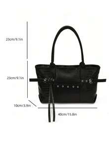 New Personalized Women's Vintage Soft Leather Tote Bag, Minimalist Office Commute Crocodile Pattern Shoulder Bag, PU Material, Zipper Closure - Black - View 4