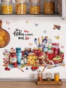 Pastoral Watercolor Jam Kitchen Wall Stickers, Waterproof And Oil-Proof, Removable Self-Adhesive Paper, DIY Cozy Kitchen Wall Decor - Wall Stickers - View 7