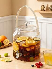 1pc Handheld Beverage Dispenser With Tap & Stand, Large Capacity Cold Water Jug For Lemon Fruit Tea, Juice And Wine, Airtight Drink Container For Household Parties, Tap Design For Easy Pouring And Portable Carrying At Home Gatherings - Transparent - View 11
