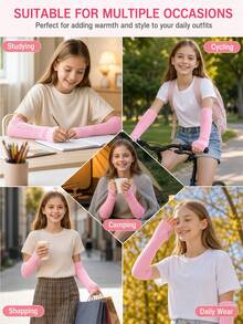 1 Pair Hollow Out Distressed Knit Fingerless Gloves, Mid-Length Arm Warmers, Warm Fashion Knitted Arm Sleeves For Girl, Suitable For Cold Winter - 1Pair - View 6