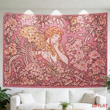 1pc Art Tapestry, Depicting Neoclassical Style Women And Floral Patterns, Available In Large Or Small Size, Pink Background With Delicate Floral Motifs, Suitable For Living Room, Meditation Space And Office Wall Decoration - Multicolor - View 7