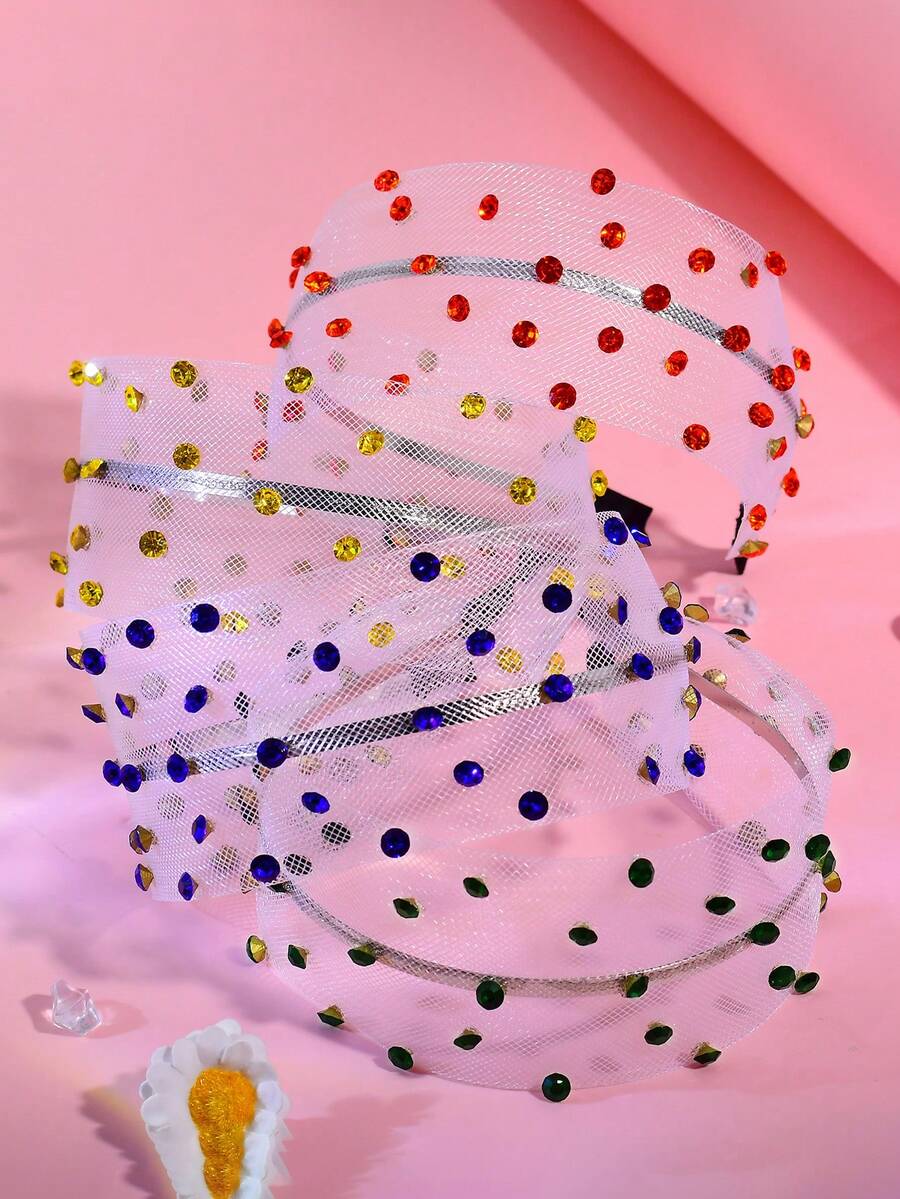 1pc Shiny Rhinestone Mesh Headband, Simple Hollow Wide Band, Holiday Party Casual Daily Women's Hair Accessory