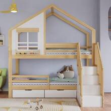 Bunk Bed, Children's Bed, Two Drawers With Wheels, Exquisite Window, With Handrails - 白色 - 查看 5