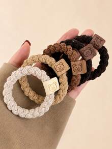 12pcs Milk Coffee Color Small Hair Ties, Premium Satin Fabric Hair Ropes For Halloween (Cardboard Packaging In Image Is For Photography Only, Actual Packaging May Vary) - Multicolor - View 7