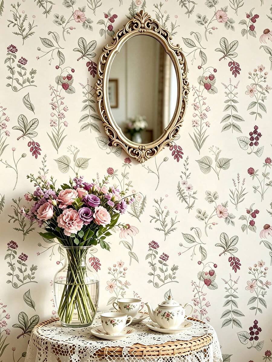 1 Roll Light Yellow Floral Series Wallpaper, Bohemian Style Removable PVC Wallpaper, Modern Minimalist Self-Adhesive Design. This Multi-Functional Home Wall Sticker And Home Decor Sticker Is Suitable For Cabinet Decoration, Bedroom Accent - Multicolor - View 1