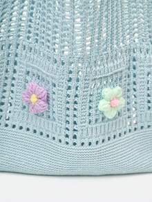 Dedoo Retro Hollow-Out Floral Contrast Color Casual Crossbody Bag(The Color Position Of Flowers Is Random)(The Color/Pattern Of Shoulder Strap Is Random) - Baby Blue - View 5