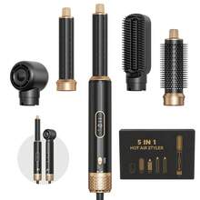 UKLISS 5合1熱風梳吹風機，附LCD溫度顯示與5款配件：自動捲髮器、順髮梳與圓筒豐盈梳，適用濕/乾髮及所有髮質，適合居家、沙龍、旅行與送禮 - 彩色 - 查看 13