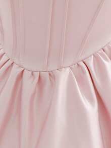 Baby Girls Square Neck Solid Color Bow Satin Cute Princess Dress For 1st Birthday Party And Daily Wear, Headband Not Included - Dusty Pink - View 9