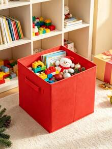 Kotak Penyimpanan Dekorasi Natal 6PCS/3PCS/2PCS/1PC, Kotak Penyimpanan Bola Dekoratif, Organizer Penyimpanan Kapasitas Besar, Kotak Penyimpanan Rumah, Dapat Digunakan Sebagai Hadiah Santa Claus, Keranjang Penyimpanan Kain Lipat dengan Pegangan, Keranjang Hadiah Cocok untuk Rumah, Kamar Tidur, Kantor - Merah - View 6