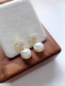 1 Pair Fashionable New Faux Pearl Copper Earrings For Women, Spiral Design, No Piercing Silicone Ear Clips, Suitable For Daily Wear - Ear Clip - View 7