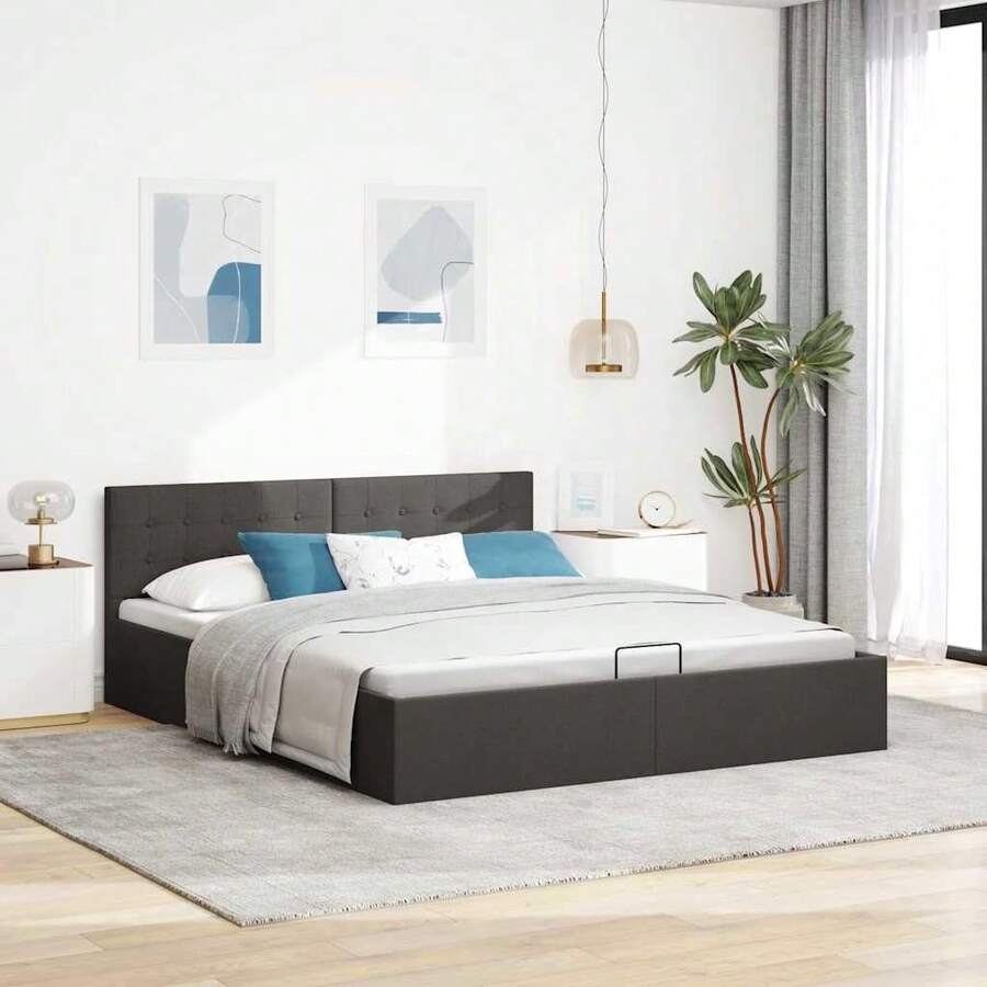 vidaXL Storage Bed, Hydraulic Upholstered Bed, Double Bed, Bedroom Bed, Fabric Bed, Bed Frame, Bed Base With Storage, Dark Granite, 180x200cm - Dark Grey - View 1