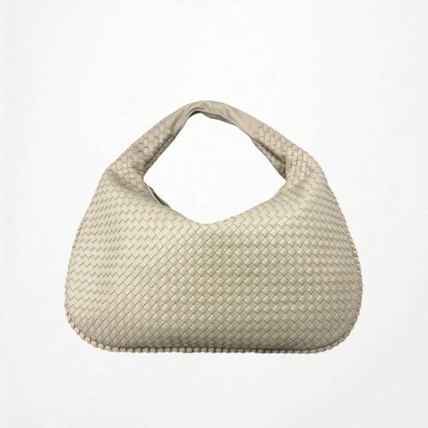Bolsa Feminina de Ombro Trançada Estilo Hobo Tressê Bege