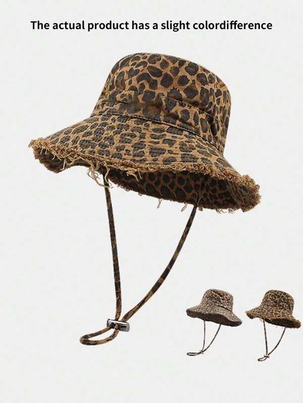 1pc Women's Leopard Print Bucket Hat, Summer Wide Brim Vintage Bucket Hat, Suitable For Outdoor, Daily Use, Fashion