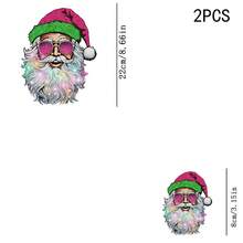 1/2/3pcs Pink Green Glitter Christmas Hat Sunglasses Santa Claus Gradient Beard Heat Transfer Sticker, American Vintage Style Christmas DIY Print, Suitable For T-Shirt, Hoodie, Canvas Bag, Pillow - Multicolor - View 5