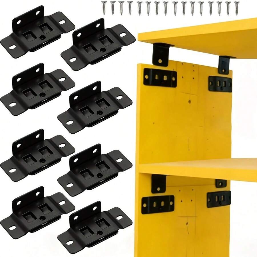 Bộ 52 món 2 trong 1 gồm 8 giá đỡ kim loại và 44 vít, đầu nối góc L 90 độ cho kệ nội thất, thanh đỡ khung giường góc dày và đầu nối thanh giường, dễ lắp đặt không cần dụng cụ phức tạp - 8 giá đỡ + 44 ốc vít - Xem 1